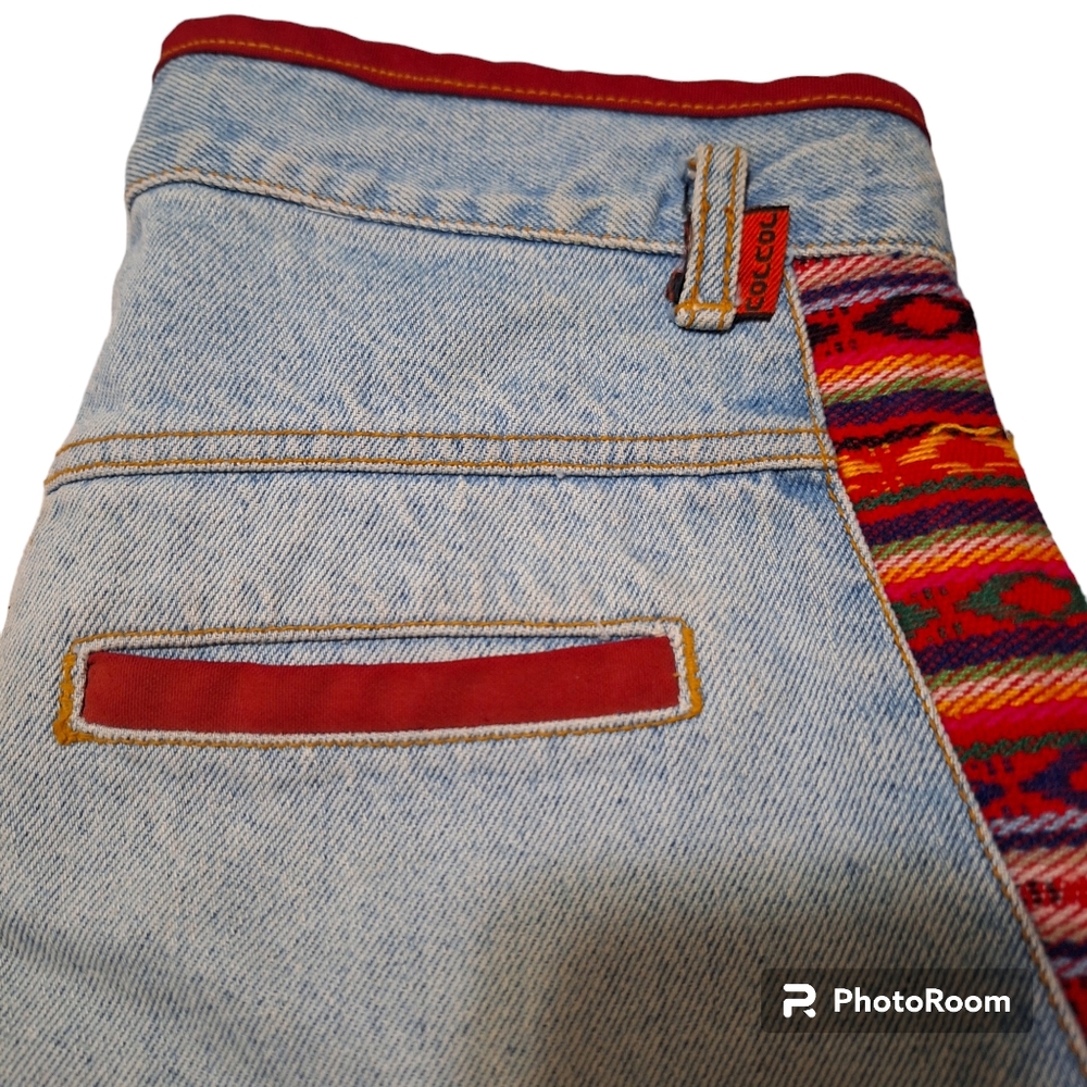 JouJou Patchwork Jeans Mom Jeans 90s Tribal Jeans 1990s Tapered Jeans Red Denim - Picture 2 of 7